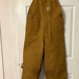 Carhartt Youth 12 Brown Insulated Double Knee Bib Overalls Duck Canvas